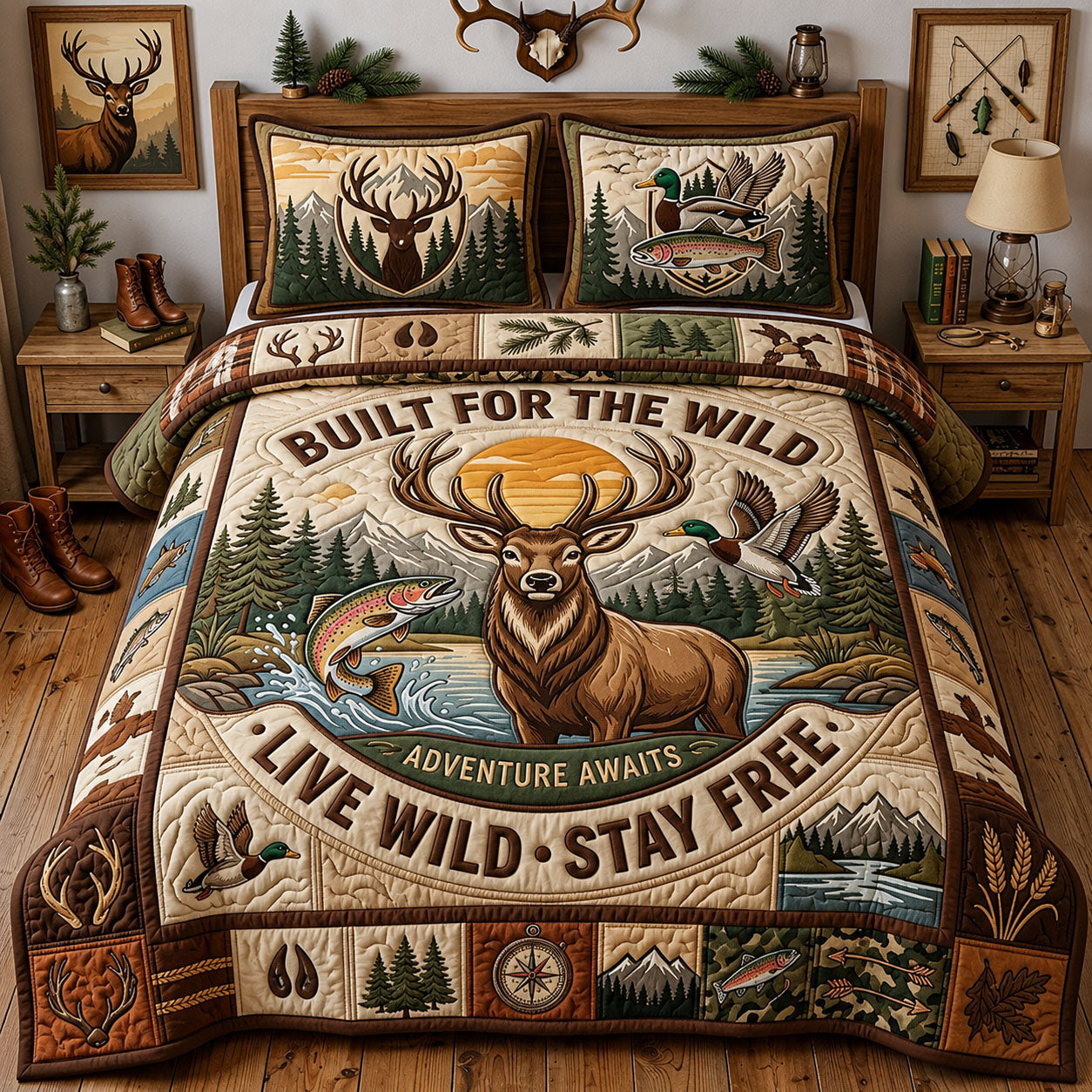 Live Wild Stay Free 3-Piece Quilted Bedding Set GFTOPND1550