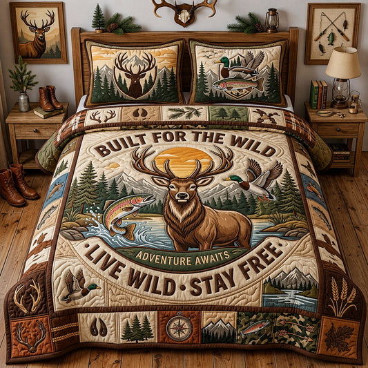 Live Wild Stay Free 3-Piece Quilted Bedding Set GFTOPND1550