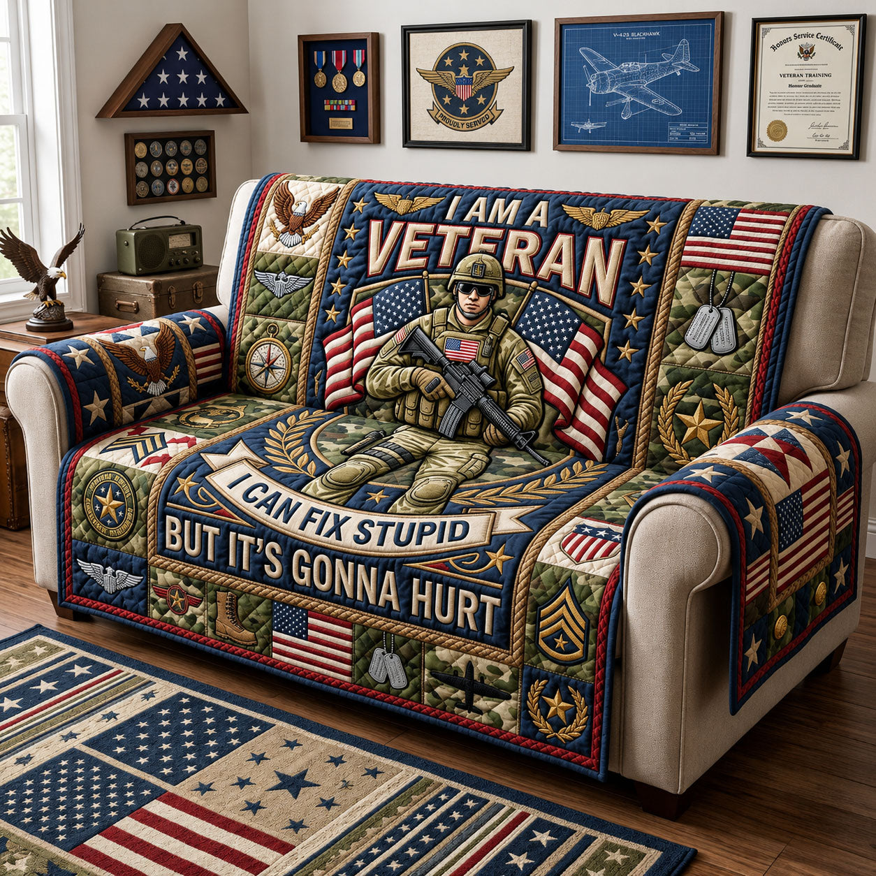 I Am A Veteran Quilted Sofa Cover GFTOPND1570