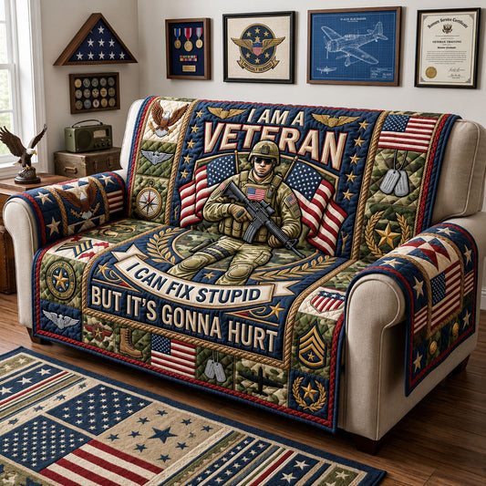 I Am A Veteran Quilted Sofa Cover GFTOPND1570