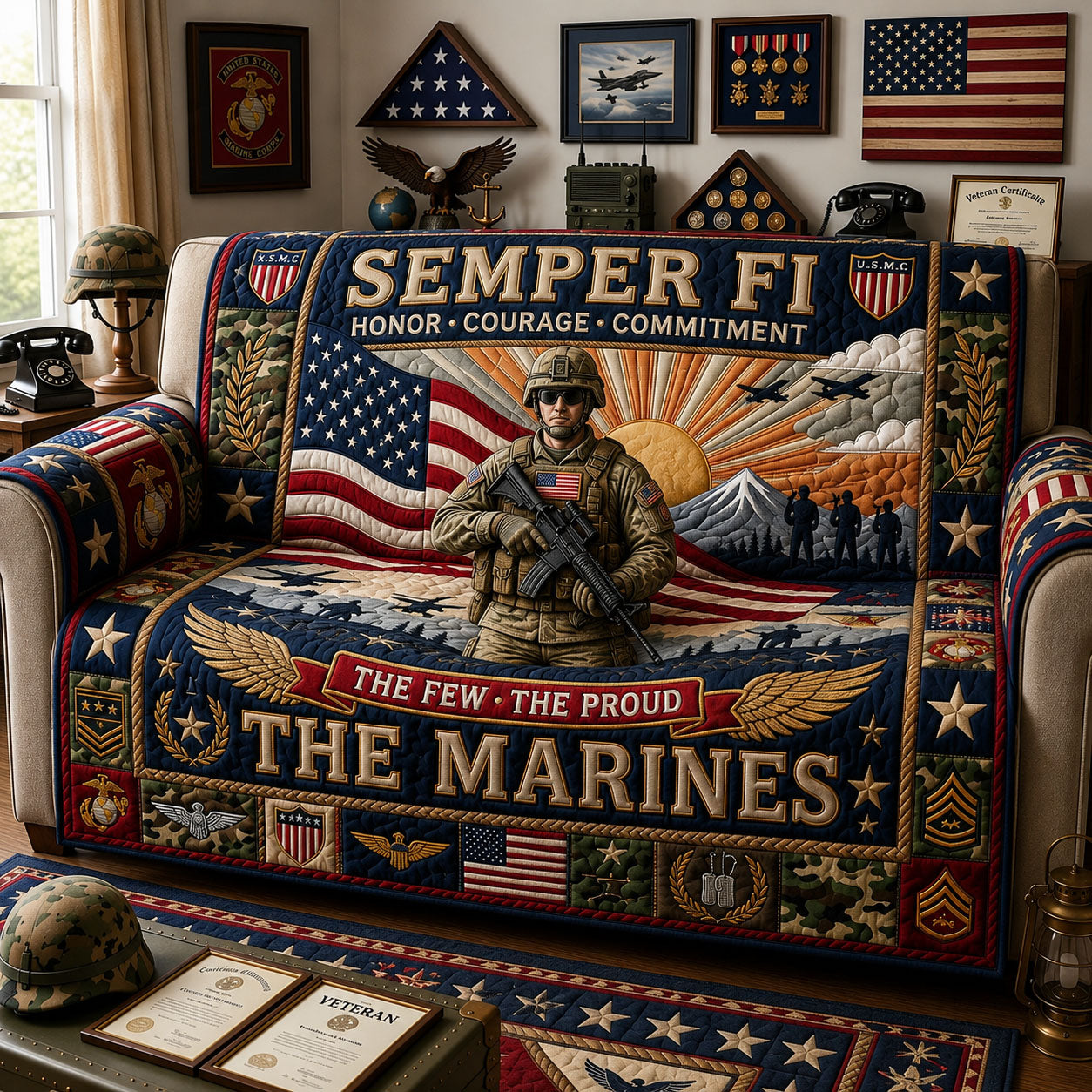 Army Veteran Quilted Sofa Cover GFTOPND1573