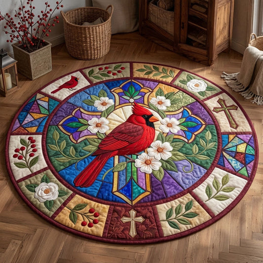 Stained Glass Cardinal Faith Quilted Round Mat GFTOPND1600