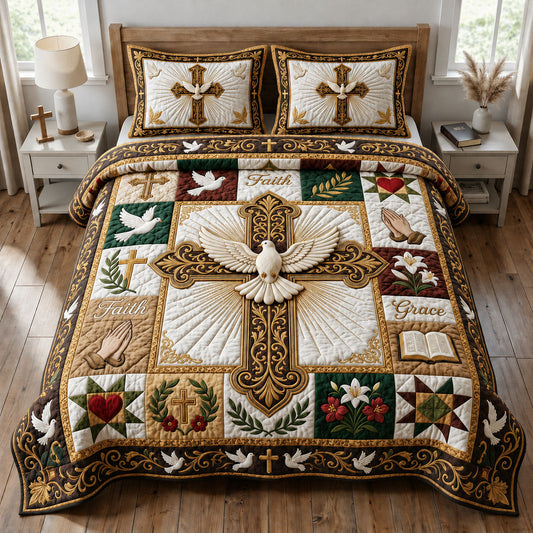 Holy Spirit Dove 3-Piece Quilted Bedding Set GFTOPND1638