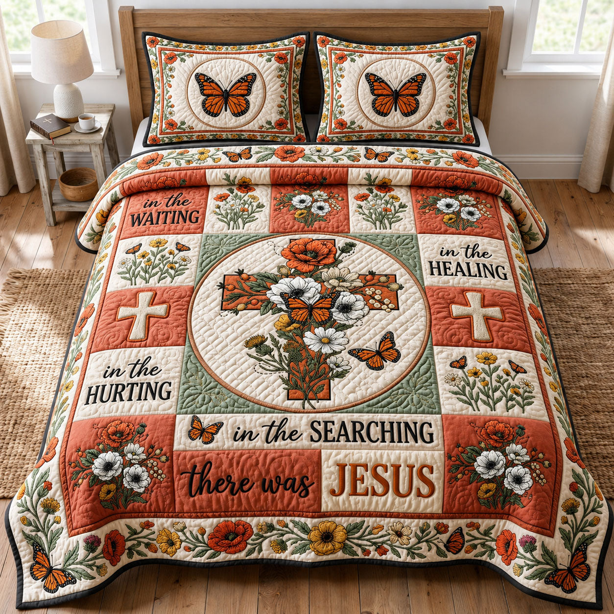 Floral Cross 3-Piece Quilted Bedding Set GFTOPND1639