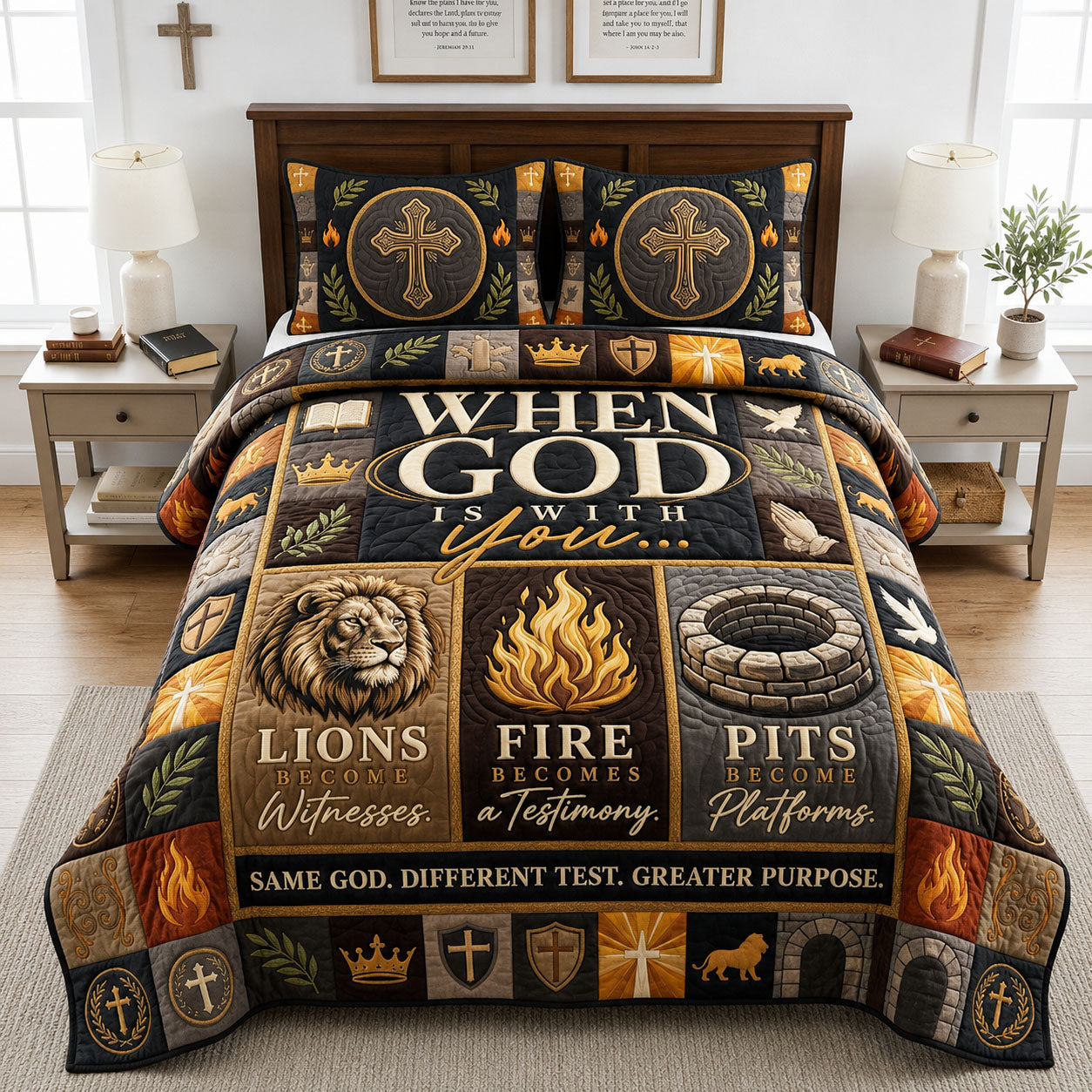When God Is With You 3-Piece Quilted Bedding Set GFTOPND1641