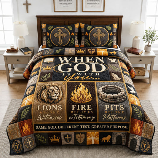 When God Is With You 3-Piece Quilted Bedding Set GFTOPND1641