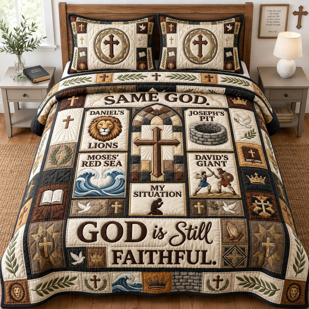 God Is Still Faithful 3-Piece Quilted Bedding Set GFTOPND1643