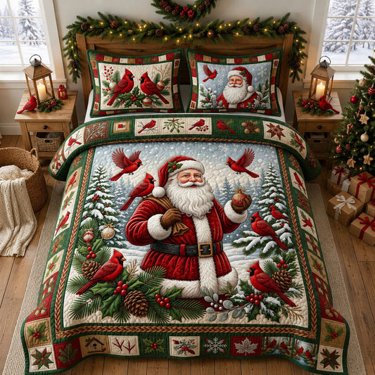 Santa And Cardinal 3-Piece Quilted Bedding Set GFTOPND1712