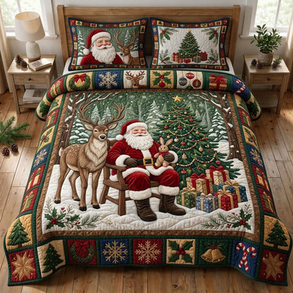 Reindeer And Santa 3-Piece Quilted Bedding Set GFTOPND1716