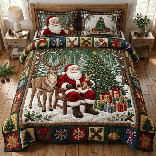 Reindeer And Santa 3-Piece Quilted Bedding Set GFTOPND1716