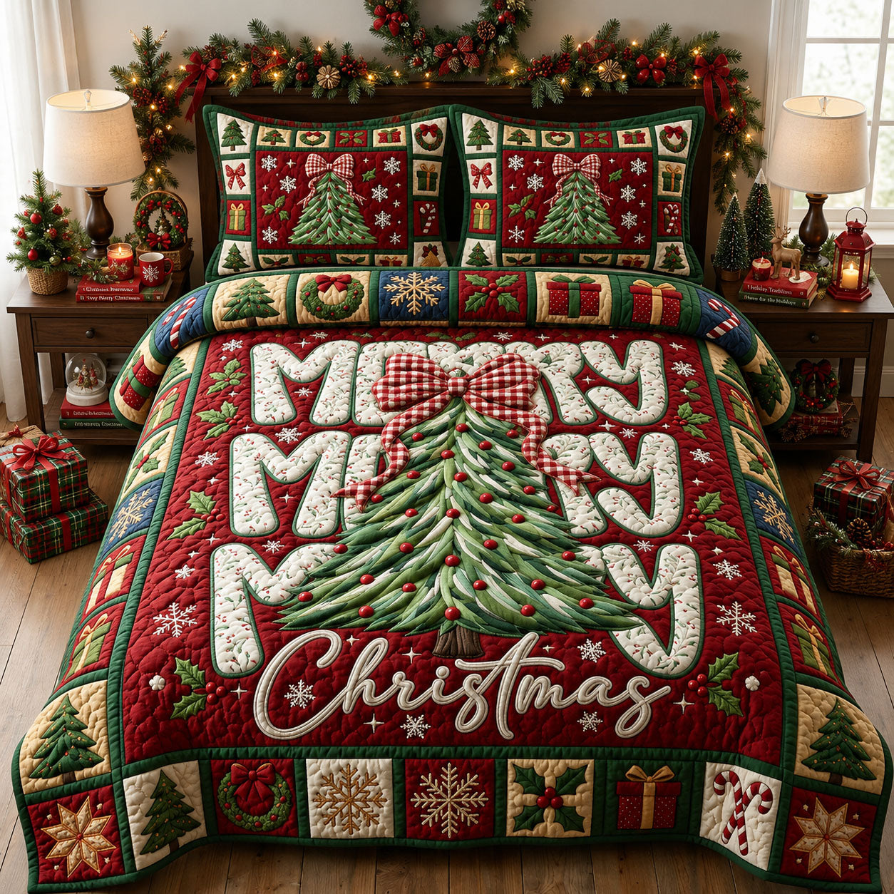 Merry Christmas 3-Piece Quilted Bedding Set GFTOPND1719