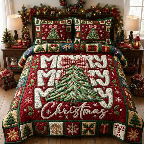 Merry Christmas 3-Piece Quilted Bedding Set GFTOPND1719