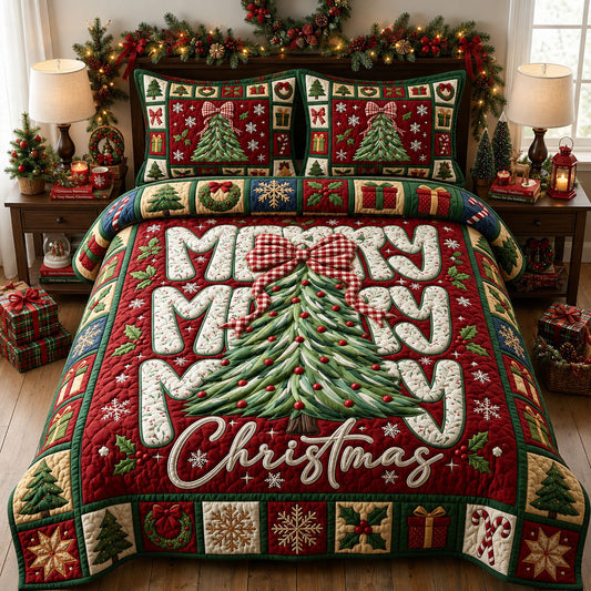 Merry Christmas 3-Piece Quilted Bedding Set GFTOPND1719