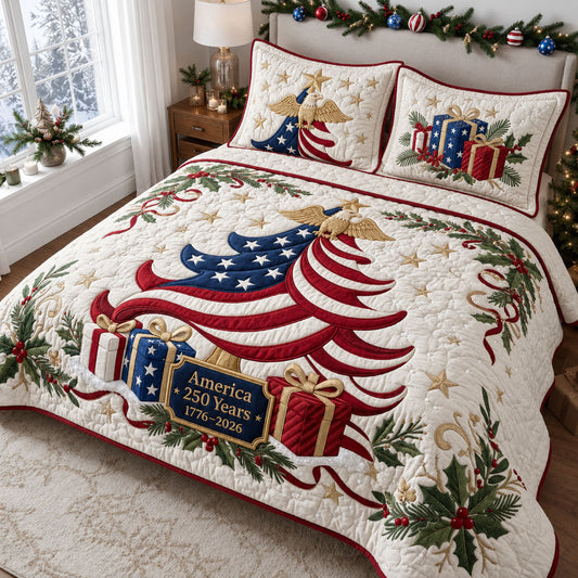 Patriotic Christmas Tree 3-Piece Quilted Bedding Set GFTOPND1721