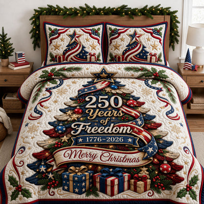 Patriotic Christmas Tree 3-Piece Quilted Bedding Set GFTOPND1723