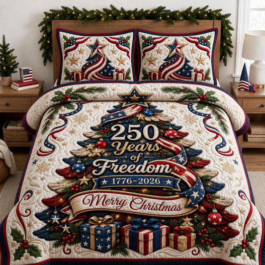 Patriotic Christmas Tree 3-Piece Quilted Bedding Set GFTOPND1723