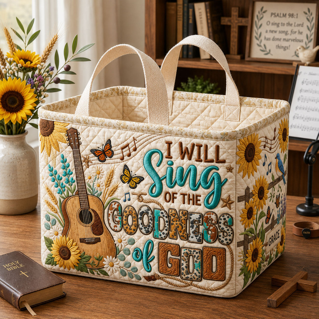 Goodness Of God Quilted Storage Basket GFTOPND1756