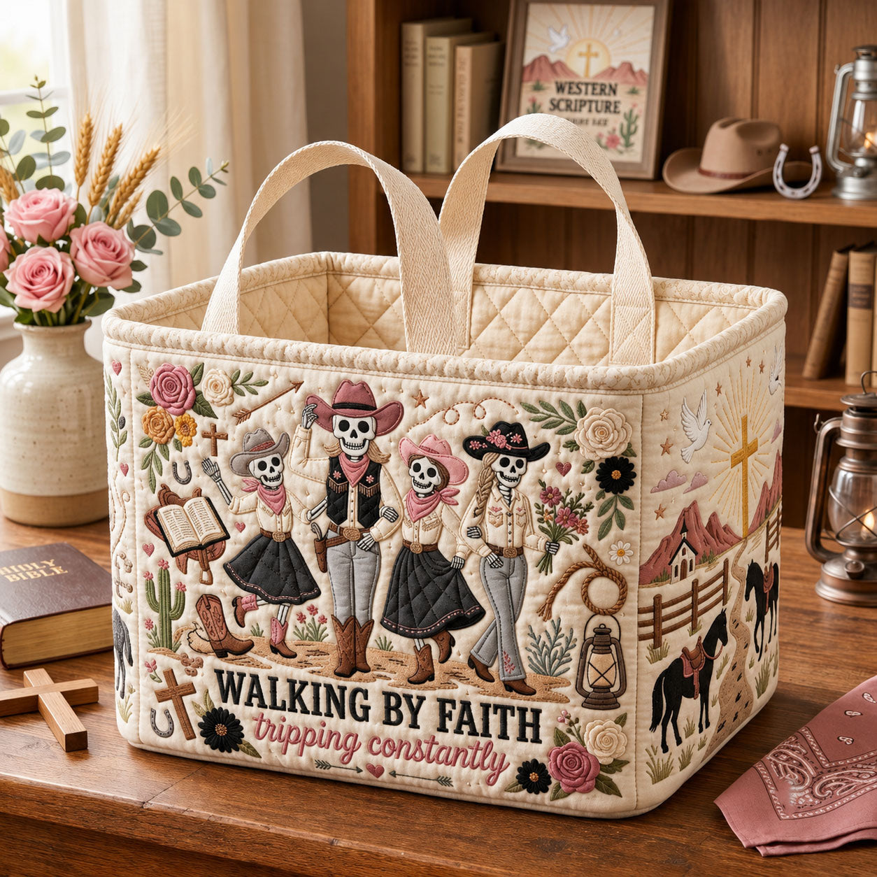 Walking By Faith Quilted Storage Basket GFTOPND1757