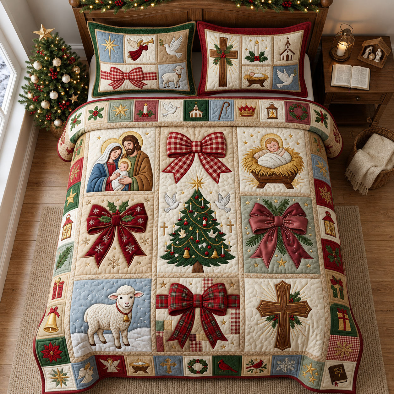Coquette Christmas Bow 3-Piece Quilted Bedding Set GFTOPND1760