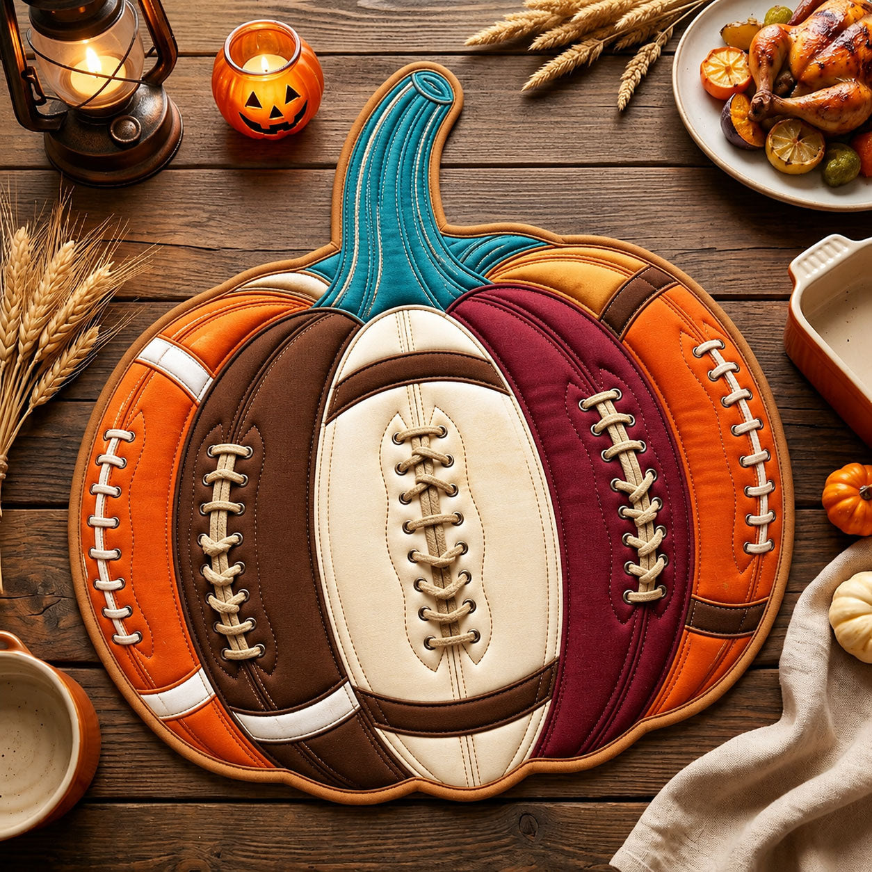 Football Fall Pumpkin Custom Shape Quilted Placemat GFTOPND1767