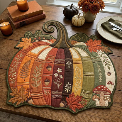 Fall Book Pumpkin Custom Shape Quilted Placemat GFTOPND1768
