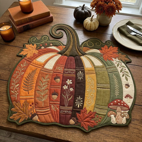 Fall Book Pumpkin Custom Shape Quilted Placemat GFTOPND1768