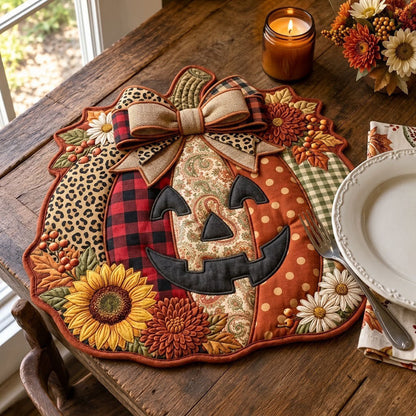 Patchwork Jack O Lantern Custom Shape Quilted Placemat GFTOPND1770