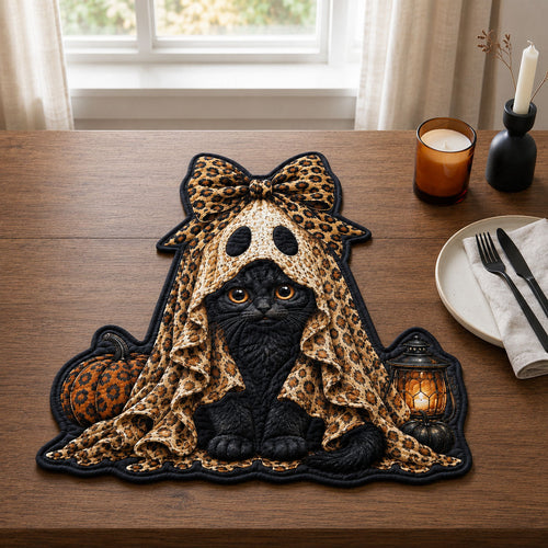 Black Cat Ghost Halloween Custom Shape Quilted Placemat GFTOPND1776