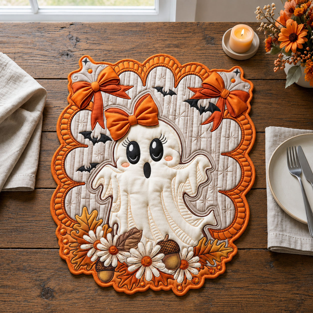 Cute Ghost Custom Shape Quilted Placemat GFTOPND1778