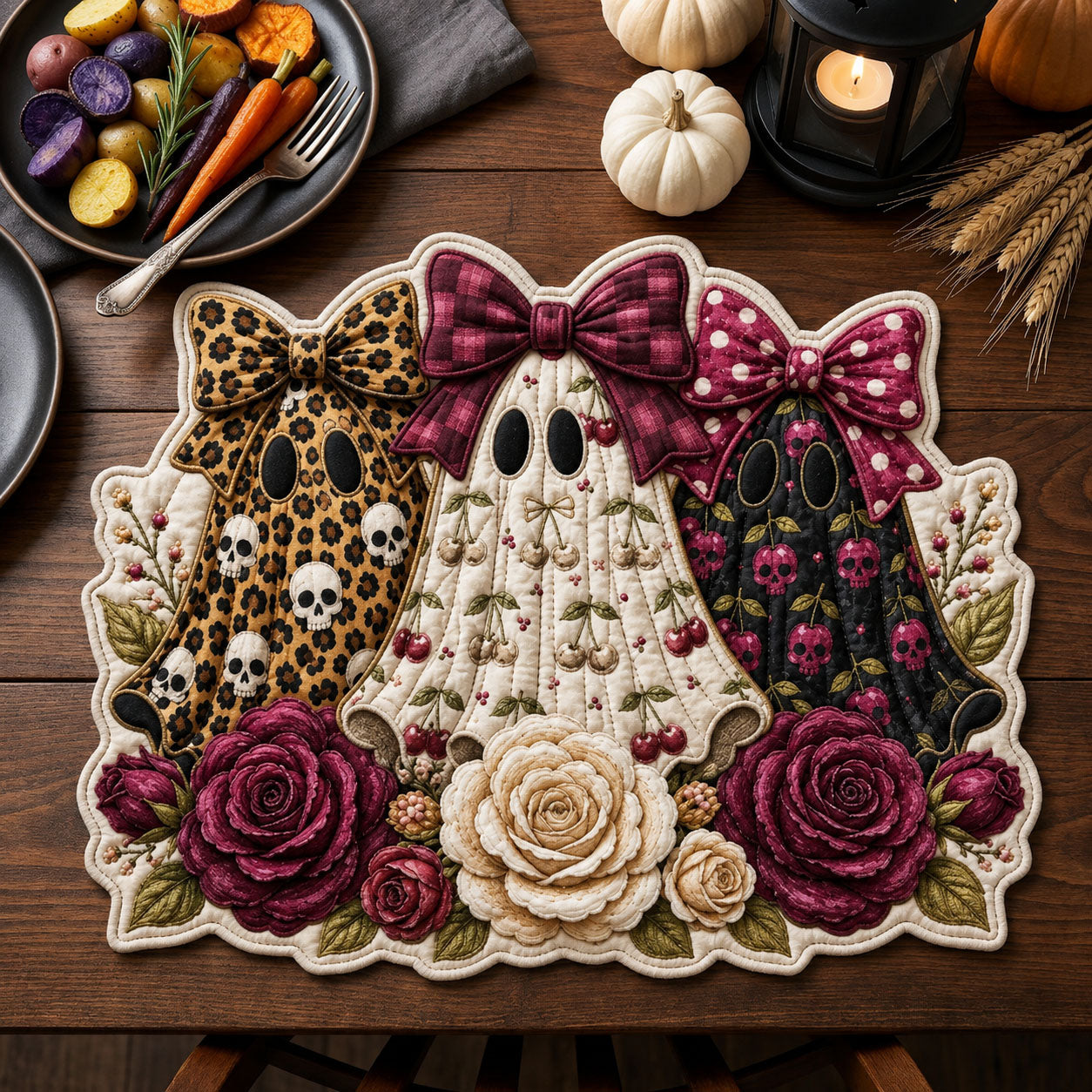 Preppy Ghost Cherry Custom Shape Quilted Placemat GFTOPND1779