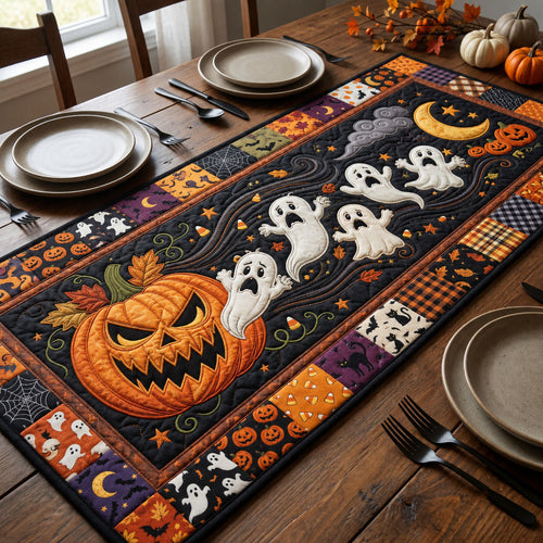 Pumpkin Chasing Ghost Quilted Table Runner GFTOPND1786