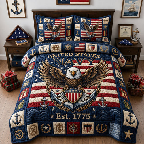 United States Navy 3-Piece Quilted Bedding Set GFTOPND1834