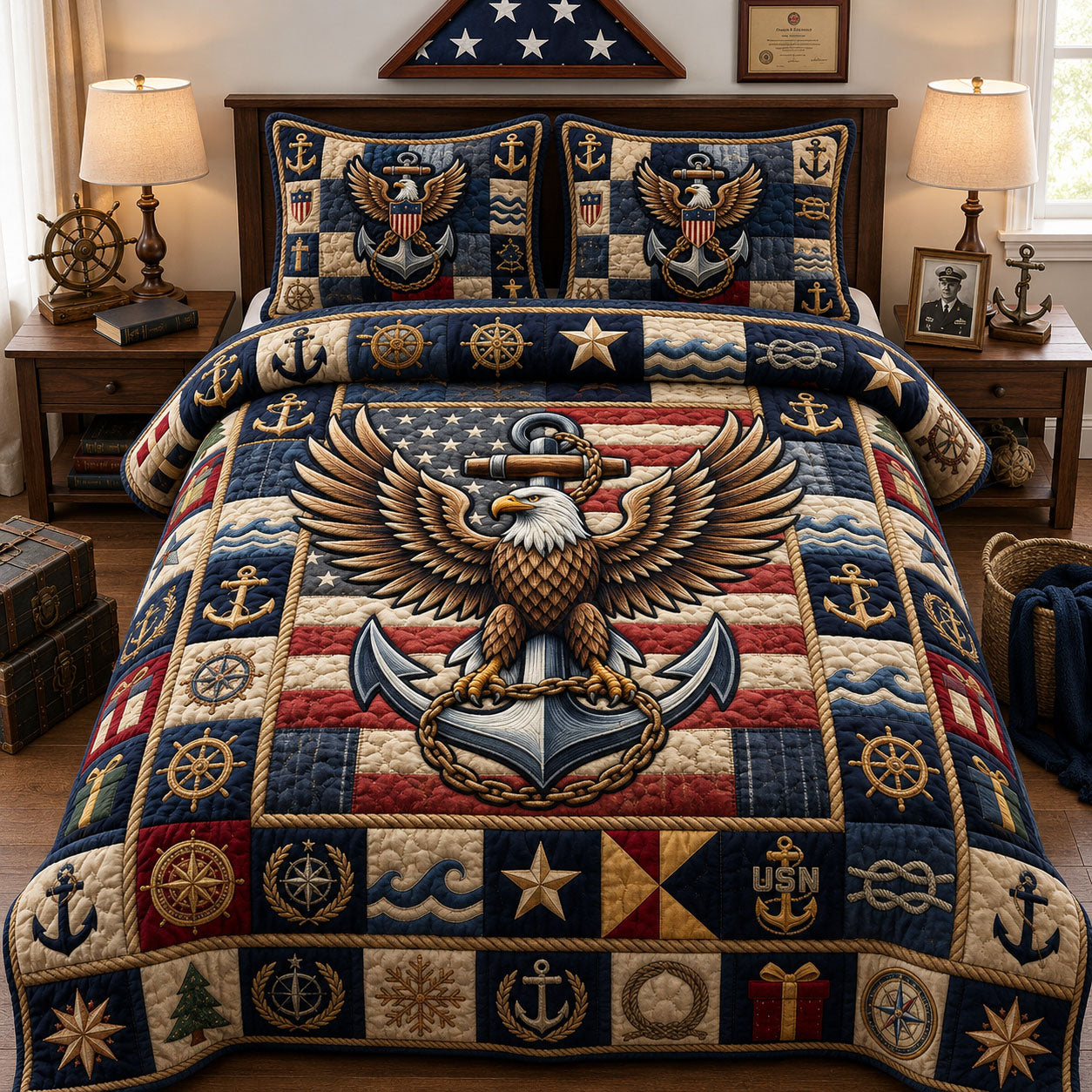 United States Navy 3-Piece Quilted Bedding Set GFTOPND1835