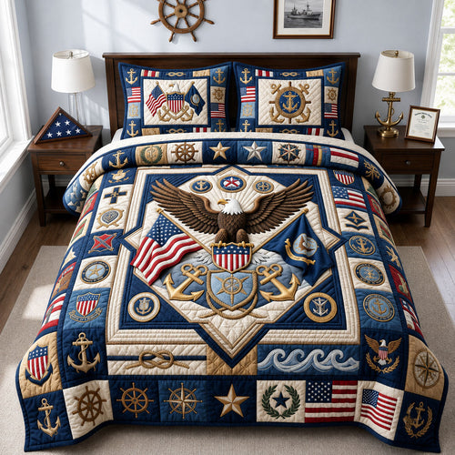 Proud Navy Veteran 3-Piece Quilted Bedding Set GFTOPND1836
