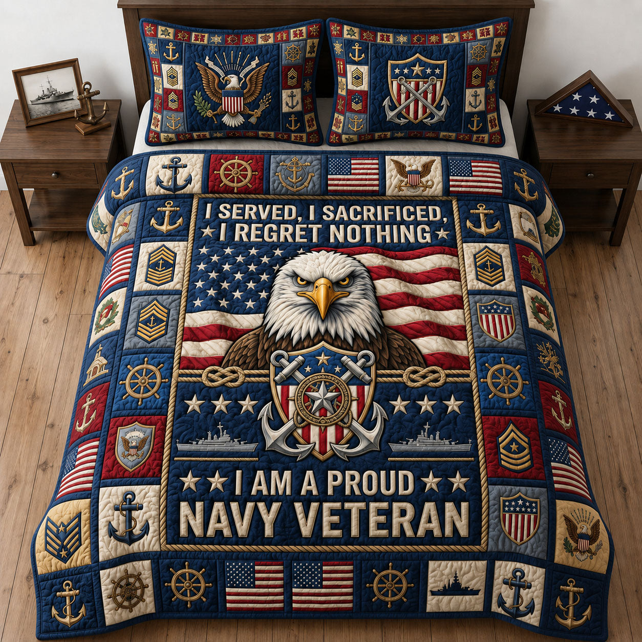 Proud Navy Veteran 3-Piece Quilted Bedding Set GFTOPND1837
