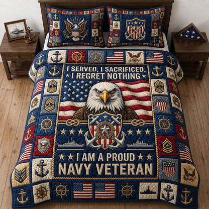 Proud Navy Veteran 3-Piece Quilted Bedding Set GFTOPND1837