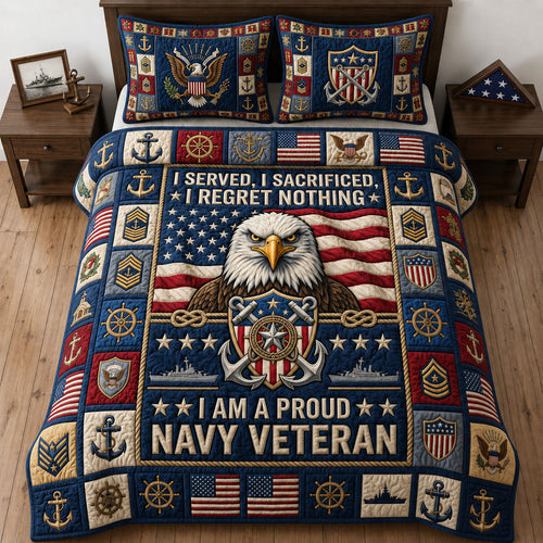 Proud Navy Veteran 3-Piece Quilted Bedding Set GFTOPND1837