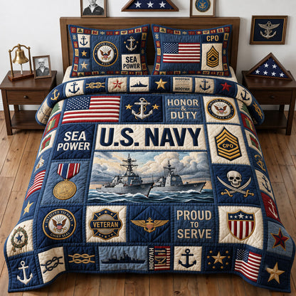 Proud Navy Veteran 3-Piece Quilted Bedding Set GFTOPND1839