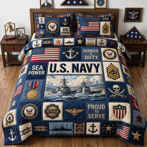 Proud Navy Veteran 3-Piece Quilted Bedding Set GFTOPND1839