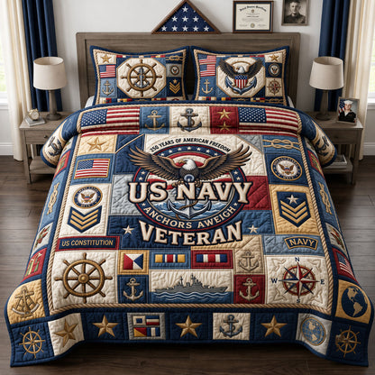 Proud Navy Veteran 3-Piece Quilted Bedding Set GFTOPND1840