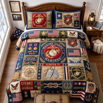 Proud USMC 3-Piece Quilted Bedding Set GFTOPND1868