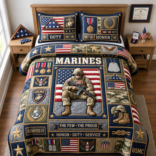 Proud Marine Verteran 3-Piece Quilted Bedding Set GFTOPND1869