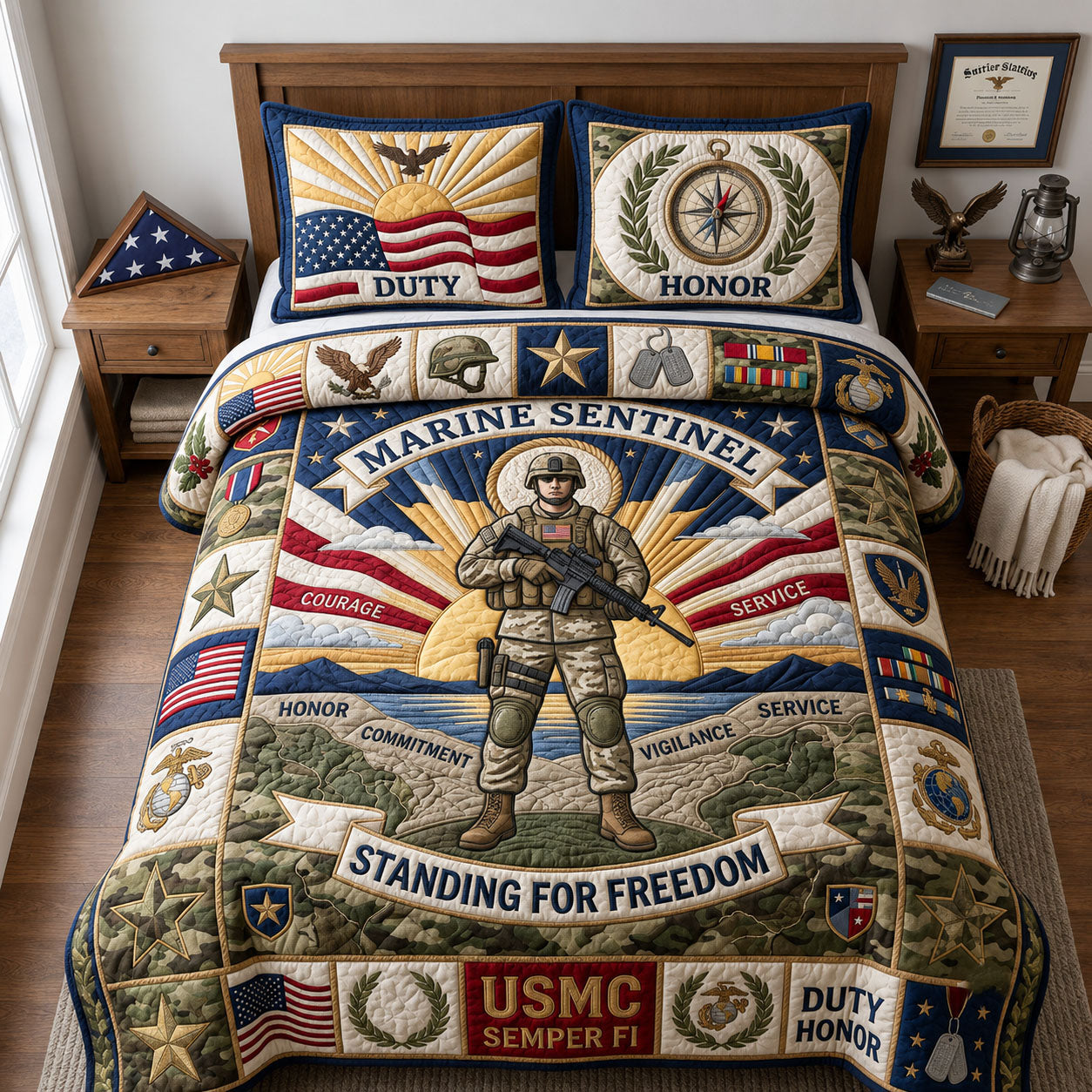 Proud Marine Verteran 3-Piece Quilted Bedding Set GFTOPND1870