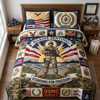 Proud Marine Verteran 3-Piece Quilted Bedding Set GFTOPND1870