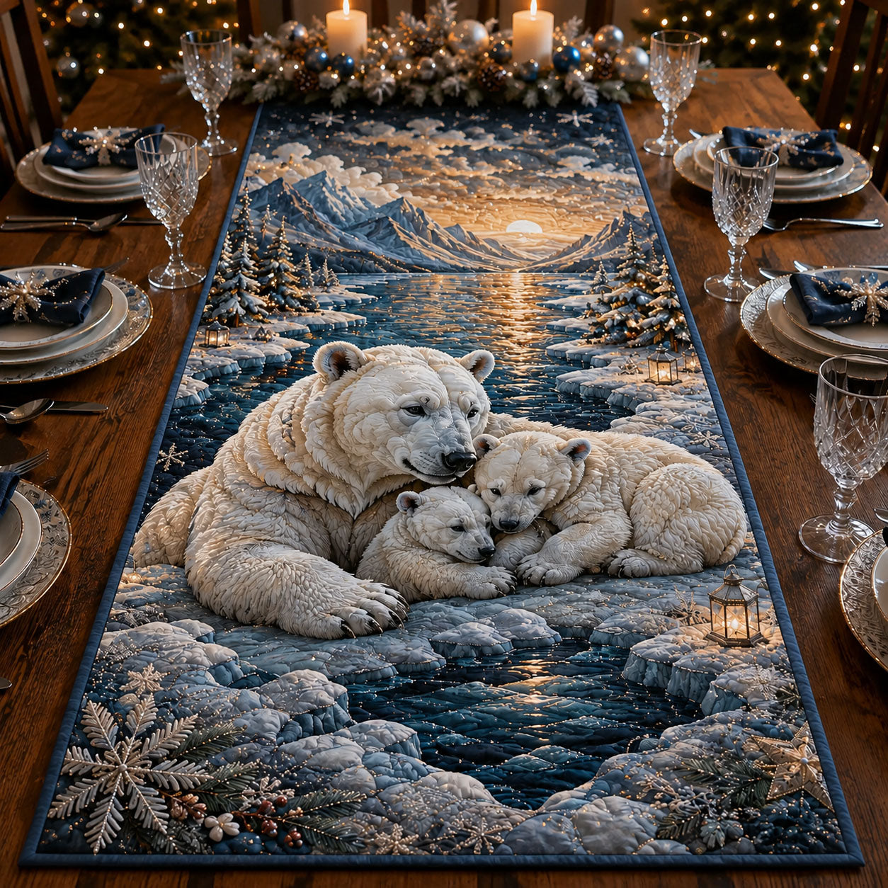 Polar Bear Family Quilted Table Runner GFTOPND1880