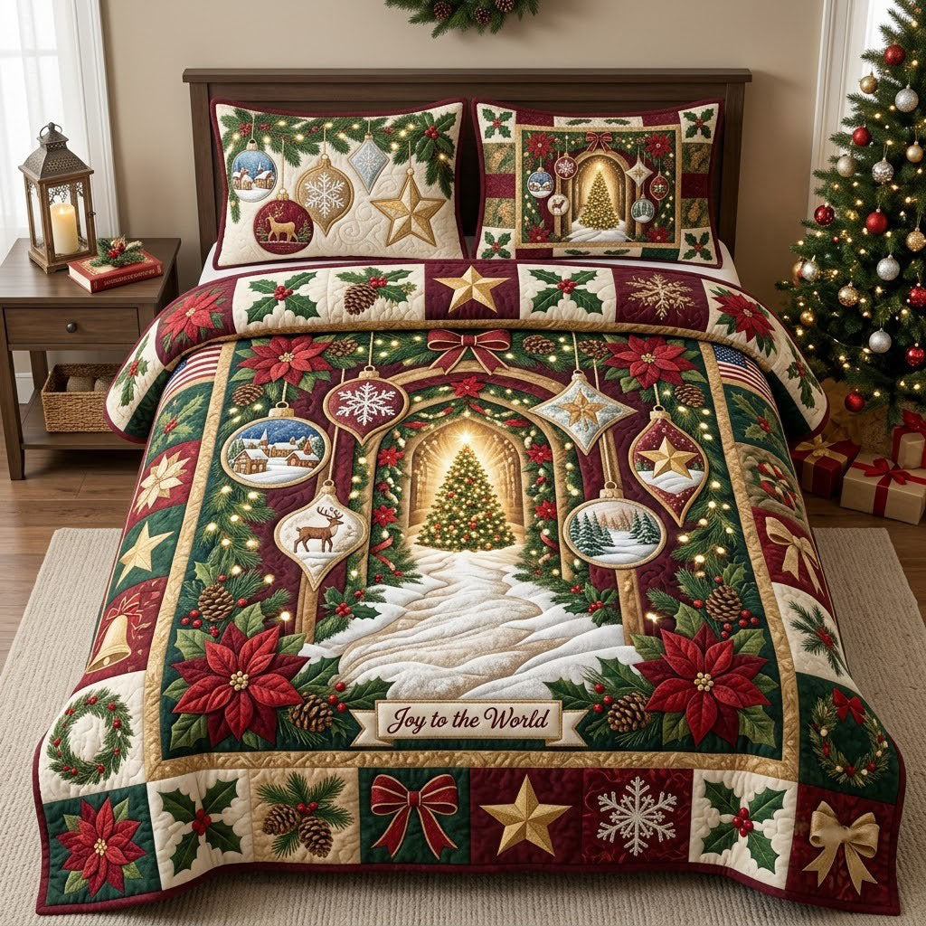 Joy To The World 3-Piece Quilted Bedding Set GFTOPND1882