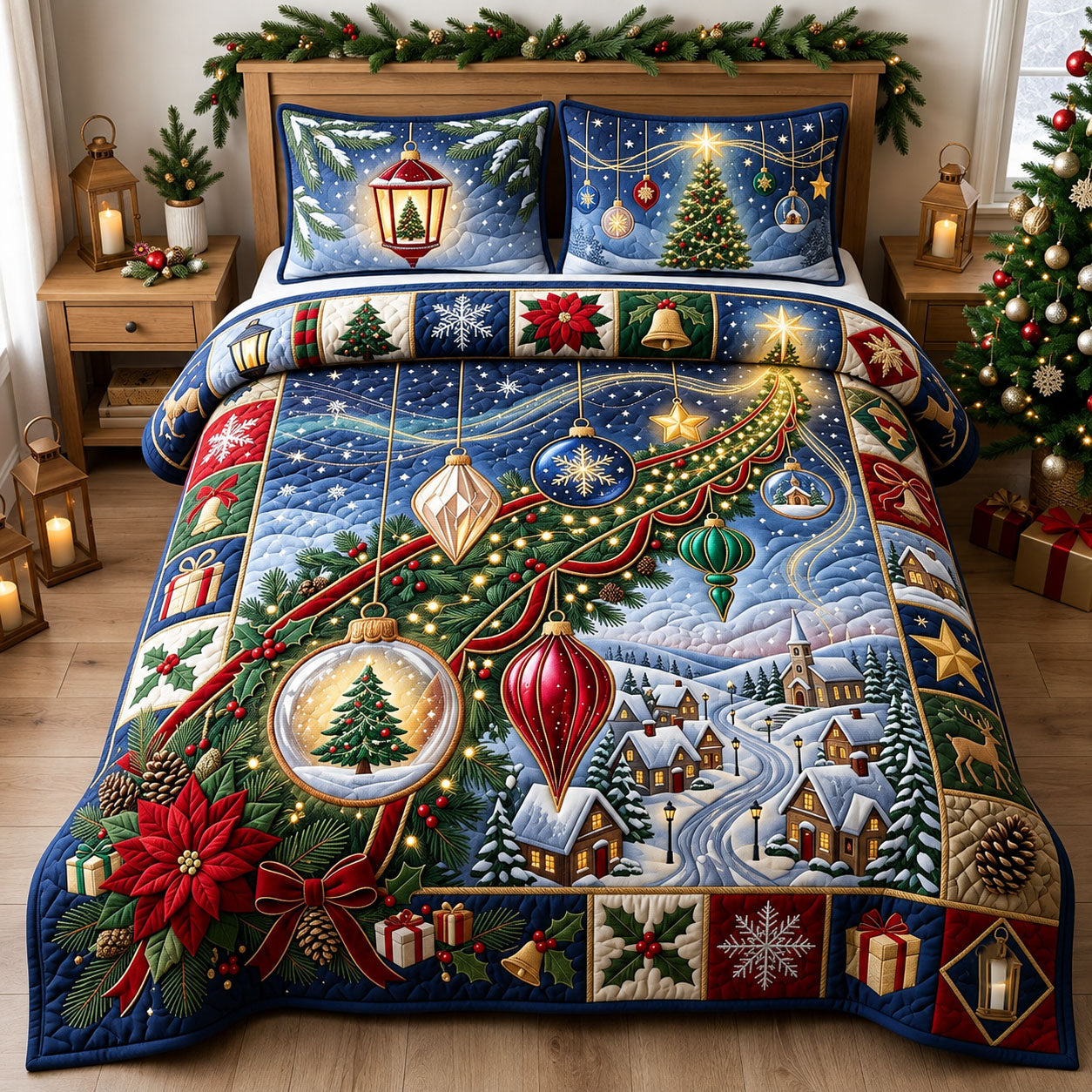 Christmas Skybridge 3-Piece Quilted Bedding Set GFTOPND1883