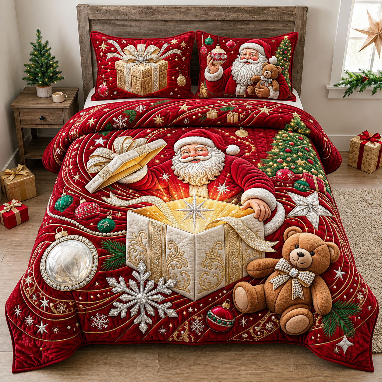 Santa Gift Explosion 3-Piece Quilted Bedding Set GFTOPND1888