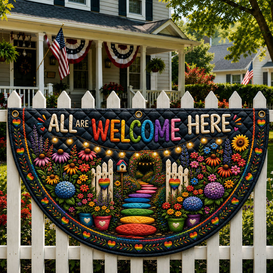All Are Welcome Here Quilted Fan Flag GFTOPND192