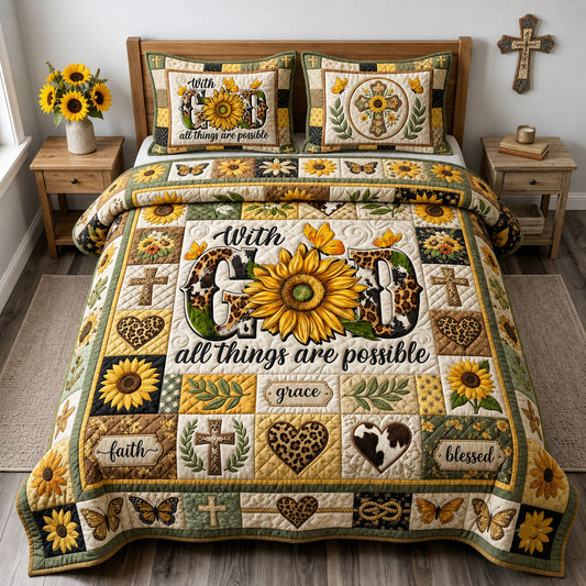 With God All Things Are Possible 3-Piece Quilted Bedding Set GFTOPND1933